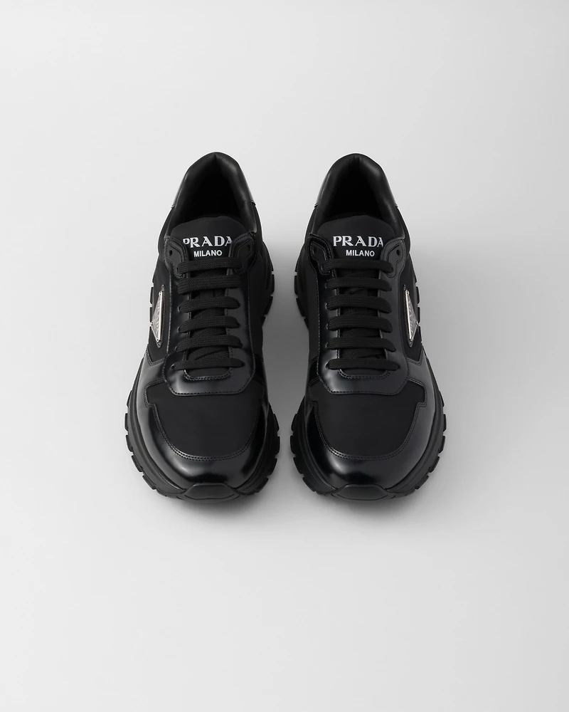 Prax 01 Re-Nylon and brushed leather sneakers