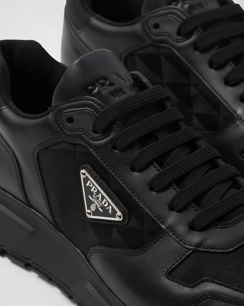Leather and Re-Nylon high-top sneakers