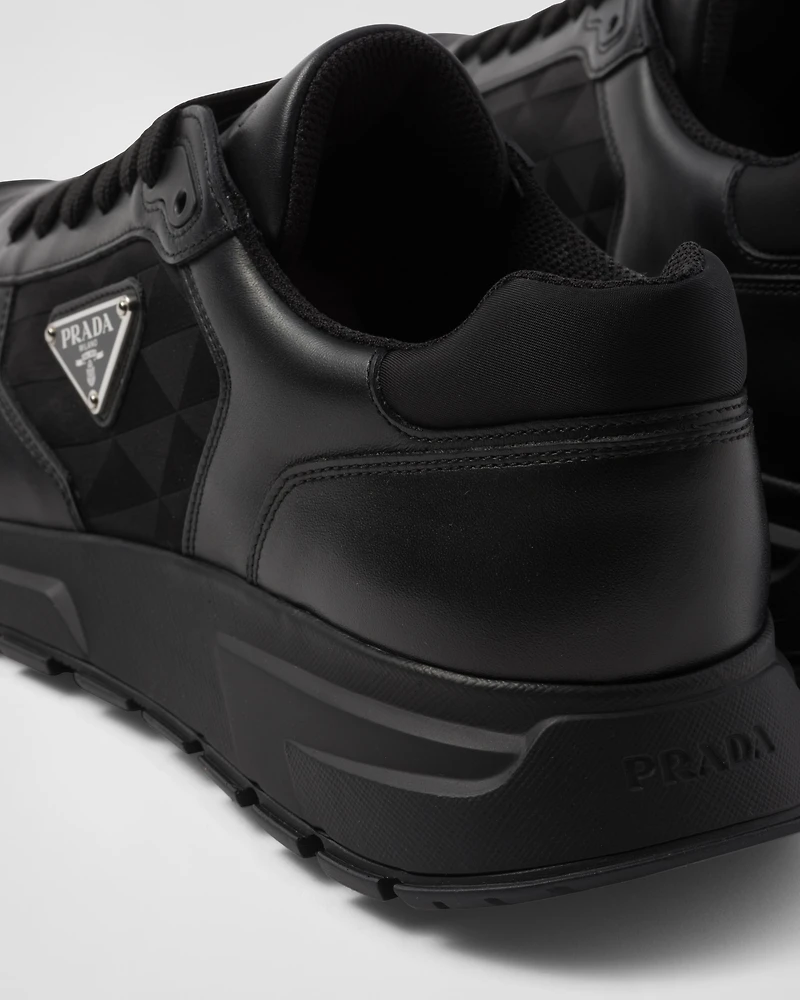 Leather and Re-Nylon high-top sneakers