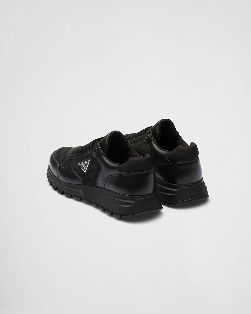 Leather and Re-Nylon high-top sneakers