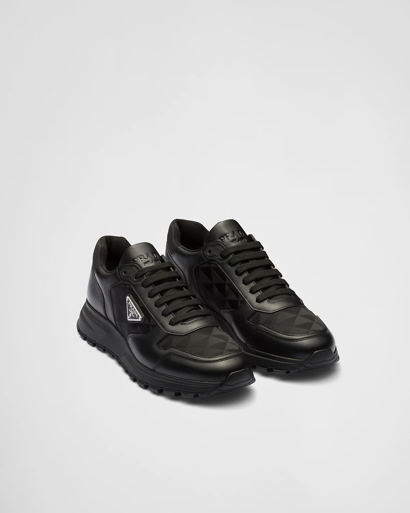 Leather and Re-Nylon high-top sneakers