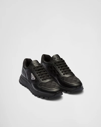 Leather and Re-Nylon high-top sneakers