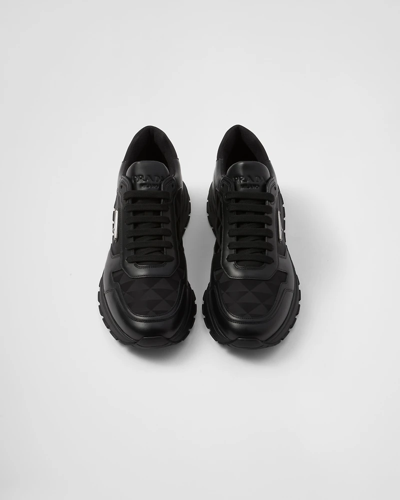 Leather and Re-Nylon high-top sneakers