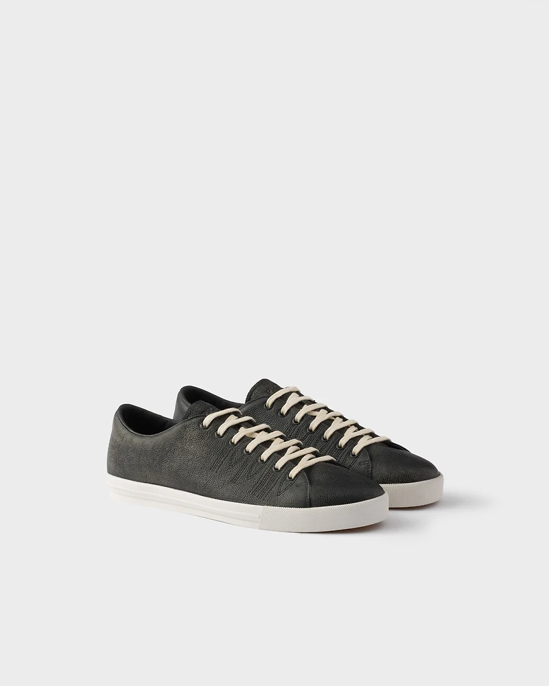 Aged-effect leather sneakers