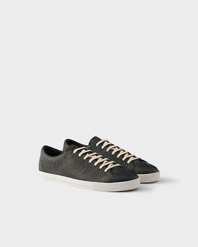 Aged-effect leather sneakers