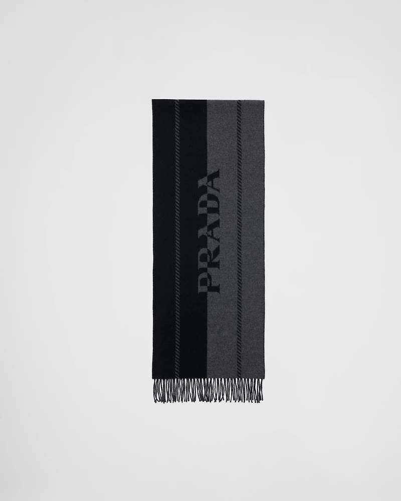 Small wool scarf with jacquard logo