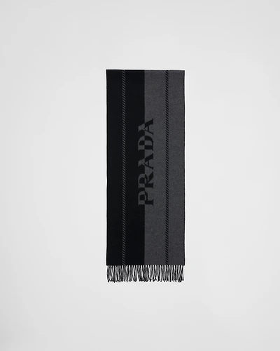 Small wool scarf with jacquard logo