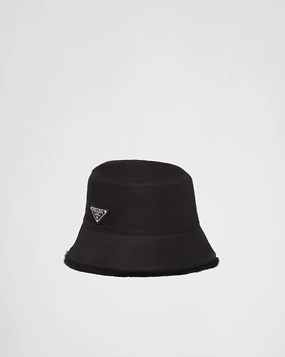 Re-Nylon and shearling bucket hat