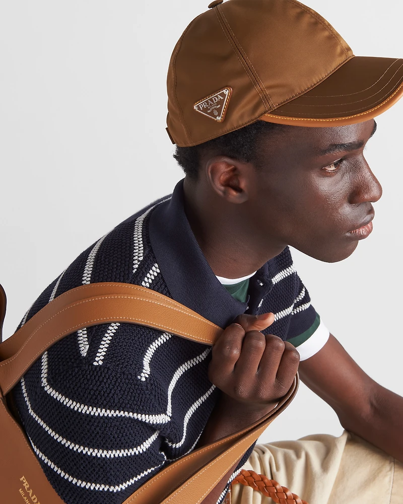 Re-Nylon and leather baseball cap