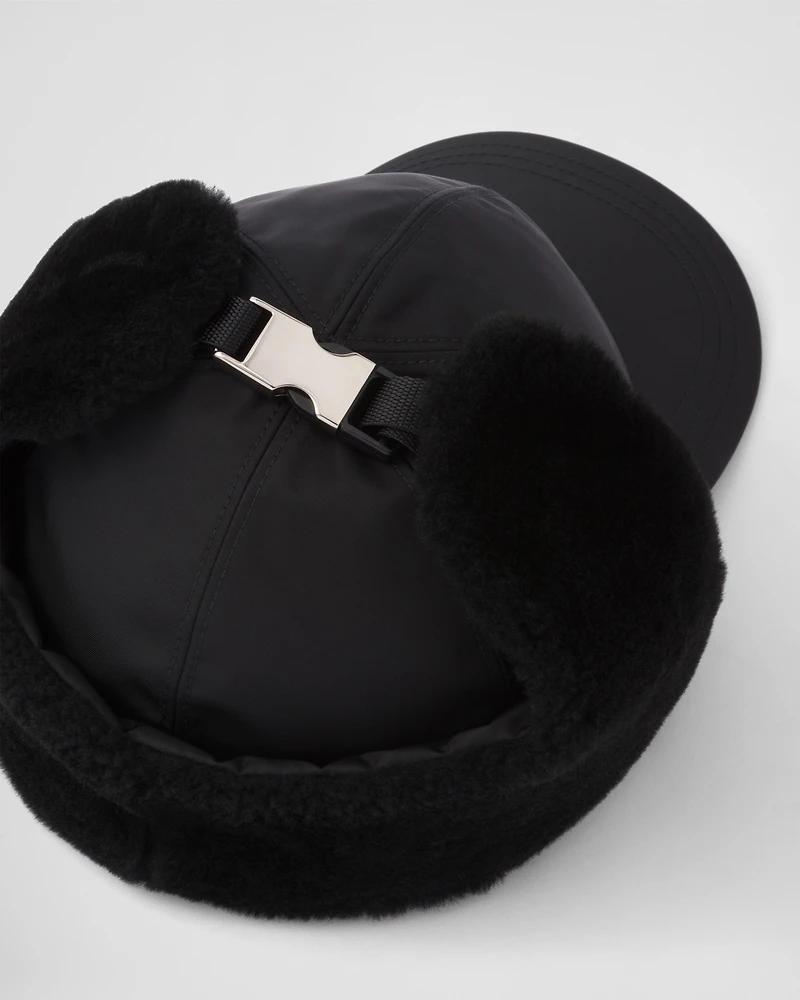 Re-Nylon and shearling hat