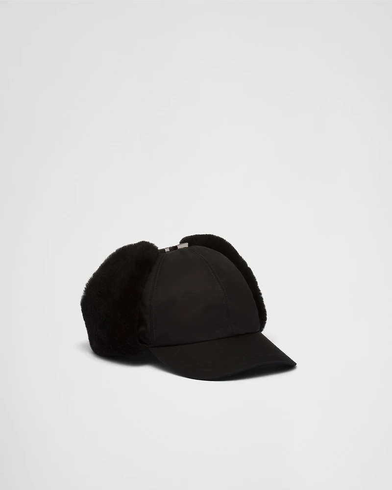 Re-Nylon and shearling hat