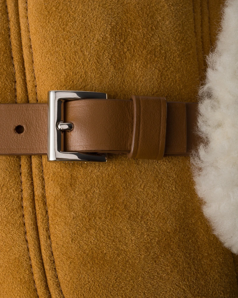 Suede shearling trapper hat