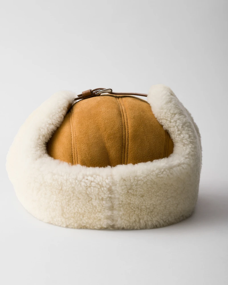 Suede shearling trapper hat