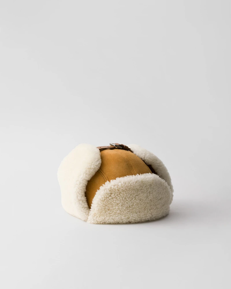 Suede shearling trapper hat