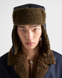 Poplin trapper hat with fleece lining