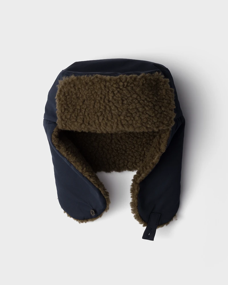 Poplin trapper hat with fleece lining