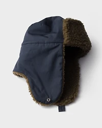 Poplin trapper hat with fleece lining