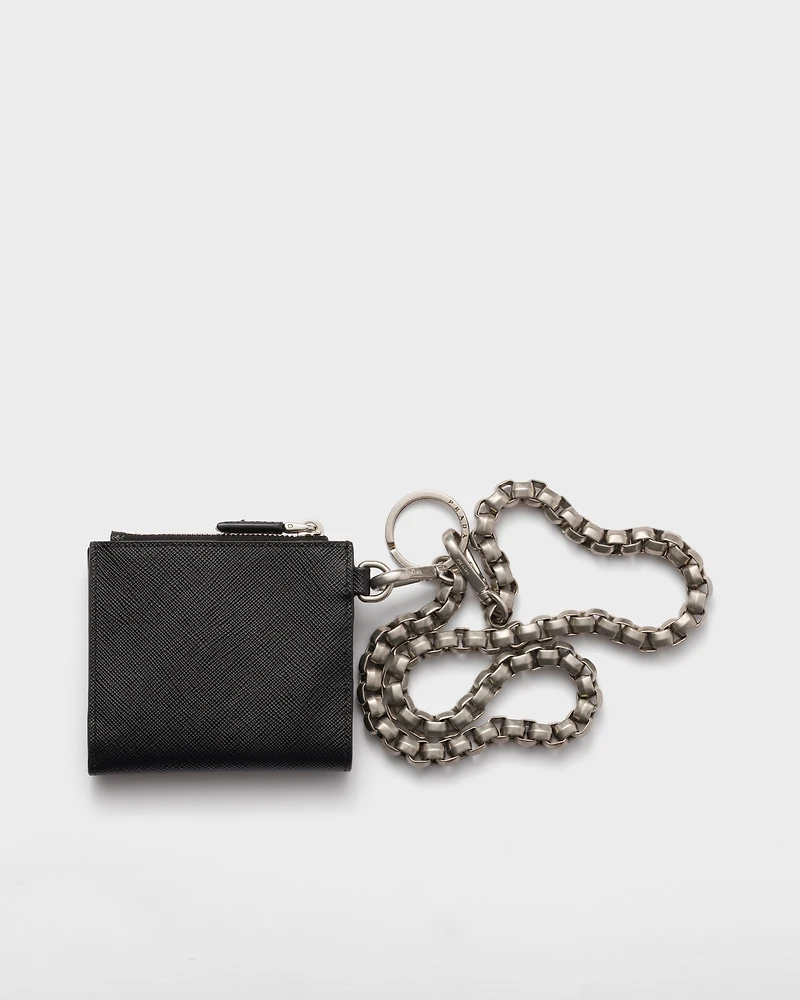 Small Saffiano wallet with chain