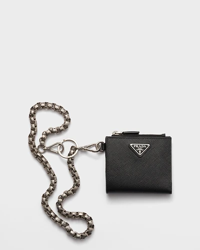 Small Saffiano wallet with chain