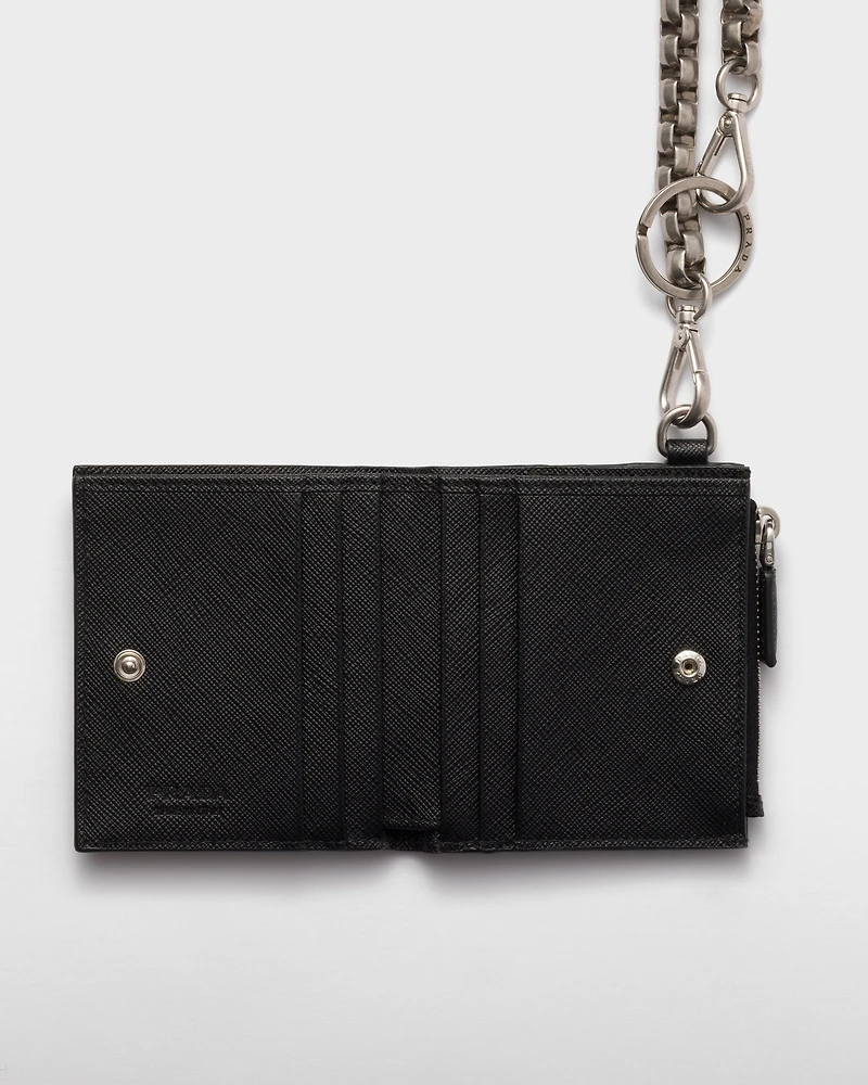 Small Saffiano wallet with chain