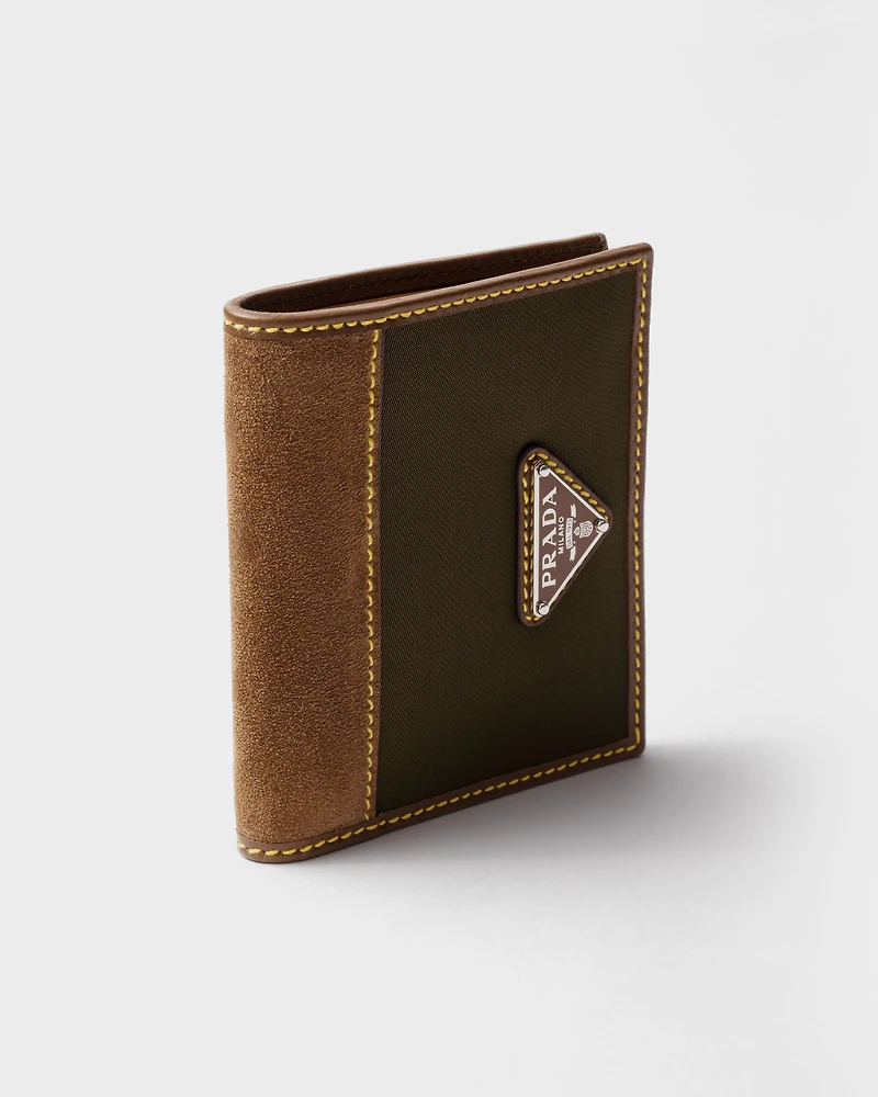 Re-Nylon and leather wallet
