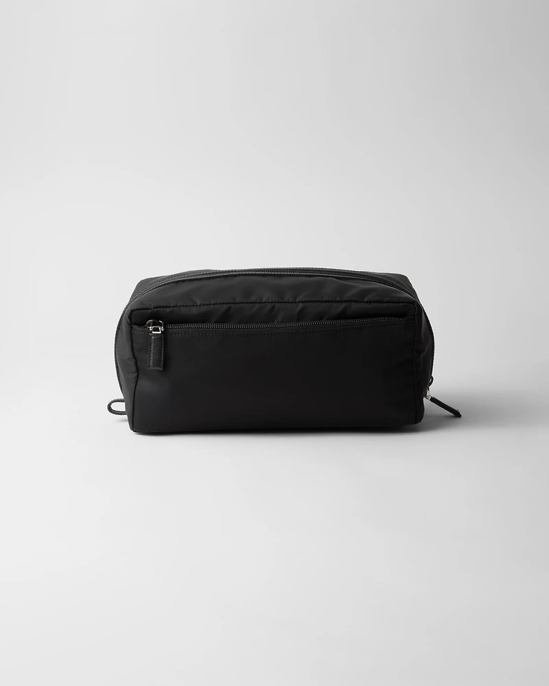 Re-Nylon and Saffiano leather travel pouch