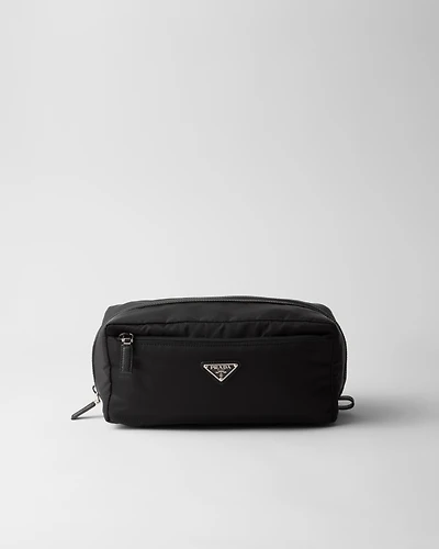 Re-Nylon and Saffiano leather travel pouch