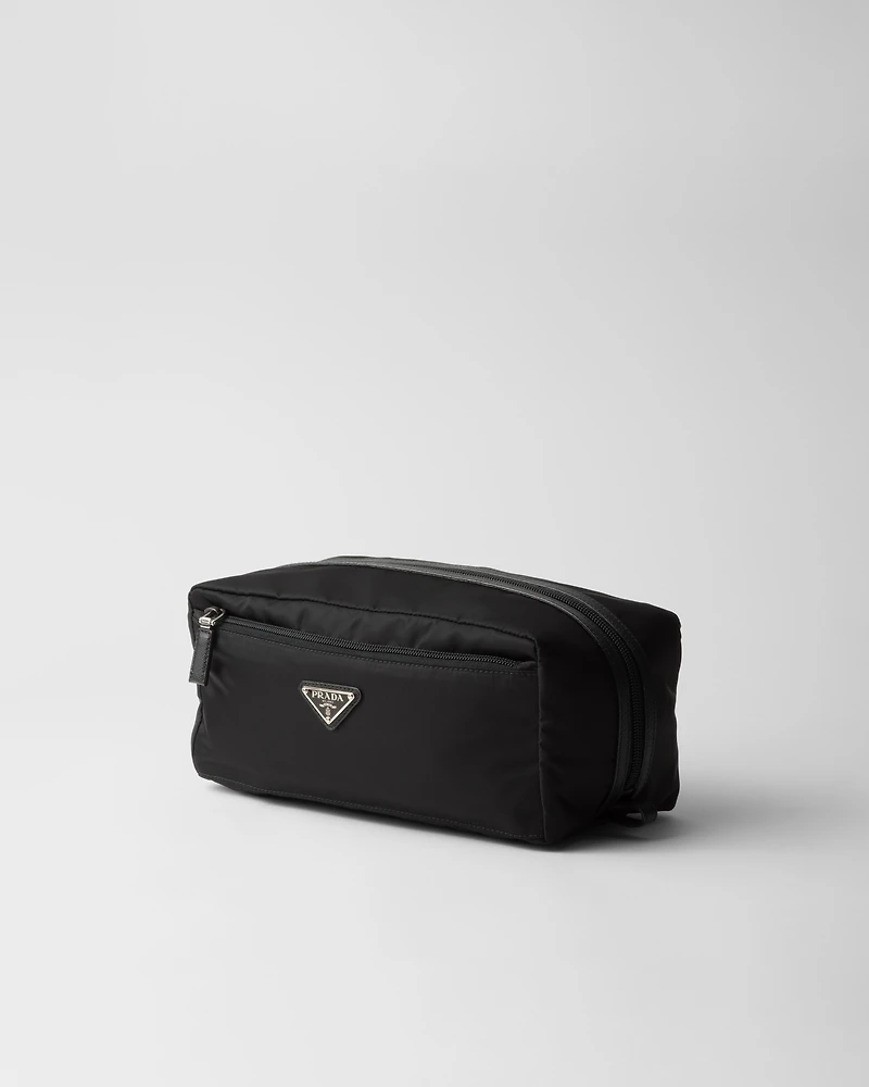 Re-Nylon and Saffiano leather travel pouch