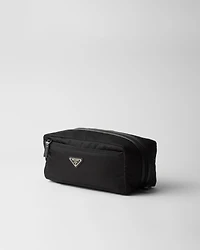 Re-Nylon and Saffiano leather travel pouch