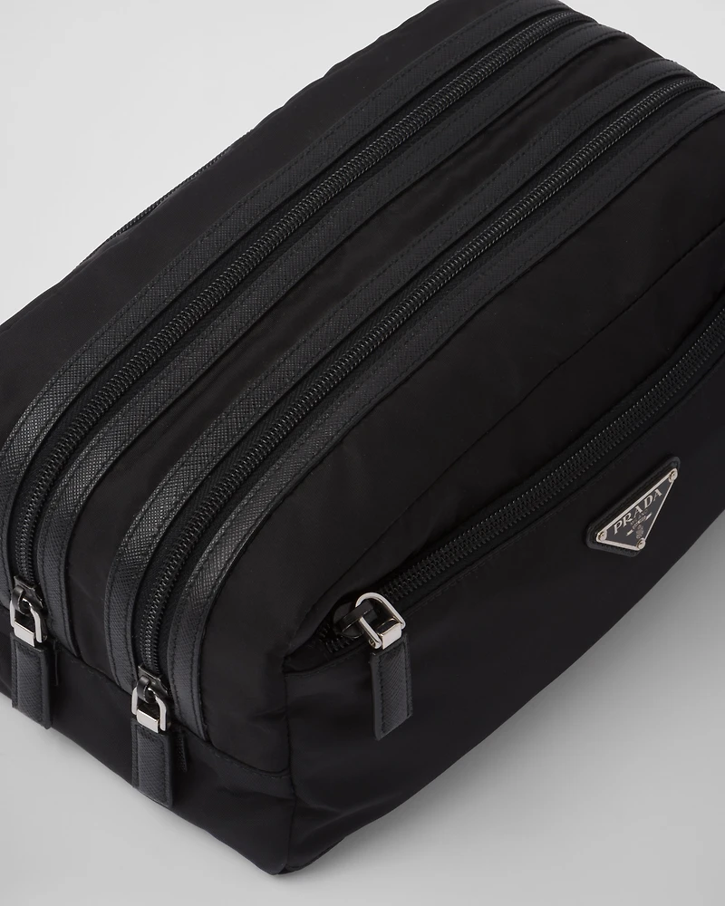 Re-Nylon and Saffiano leather travel pouch
