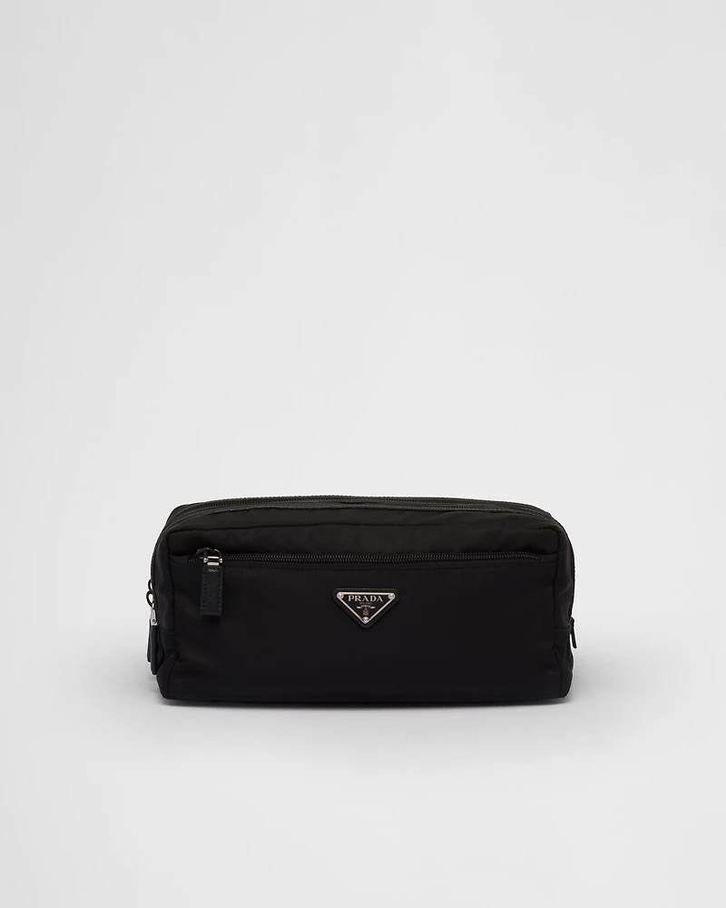 Re-Nylon and Saffiano leather travel pouch