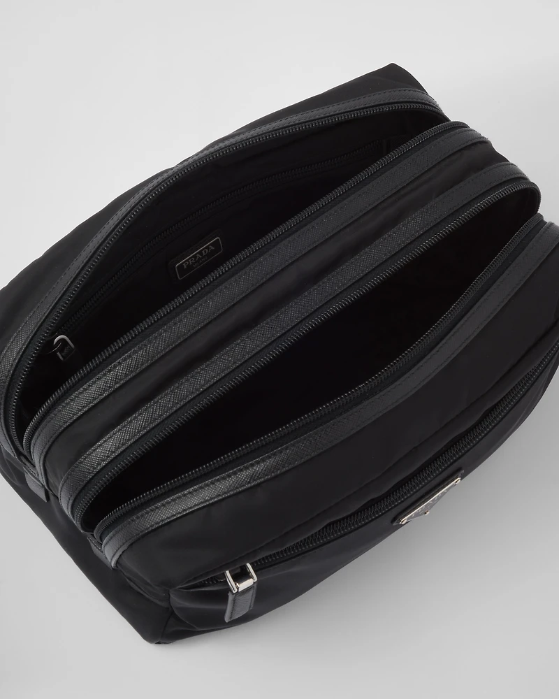 Re-Nylon and Saffiano leather travel pouch