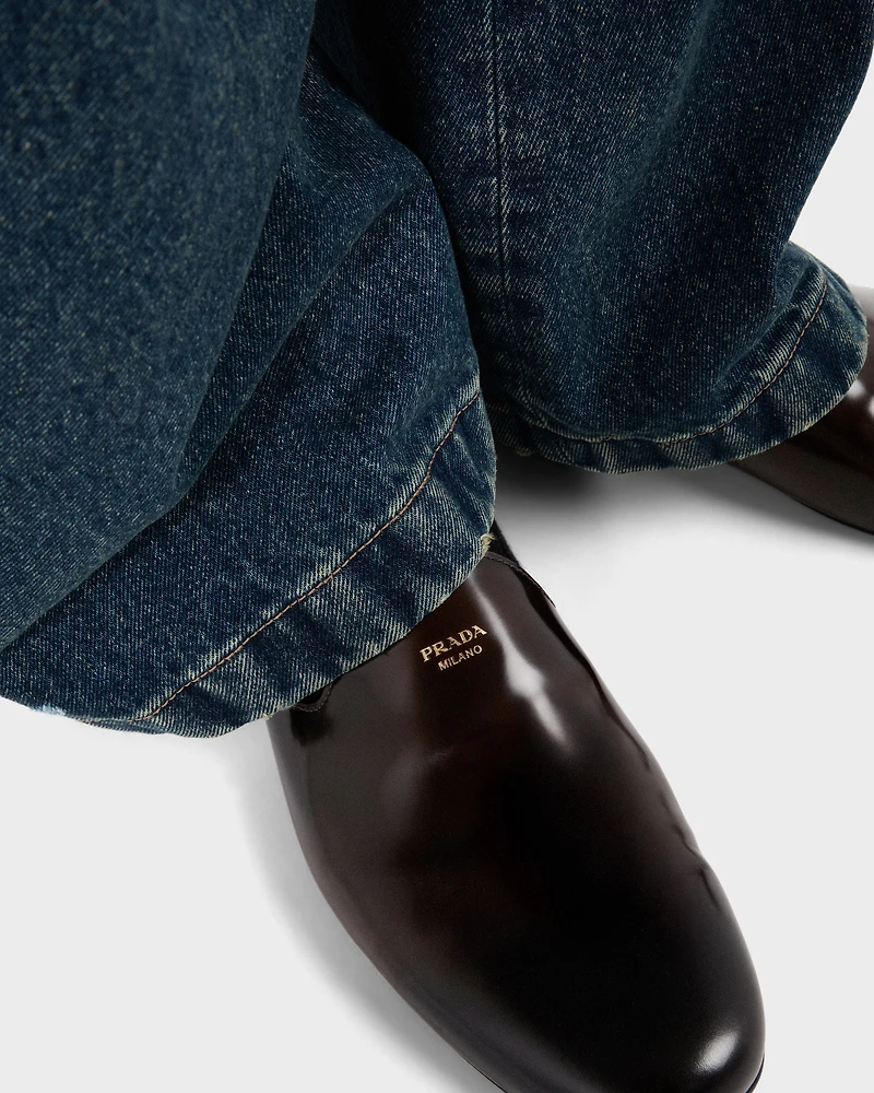 Brushed leather mules