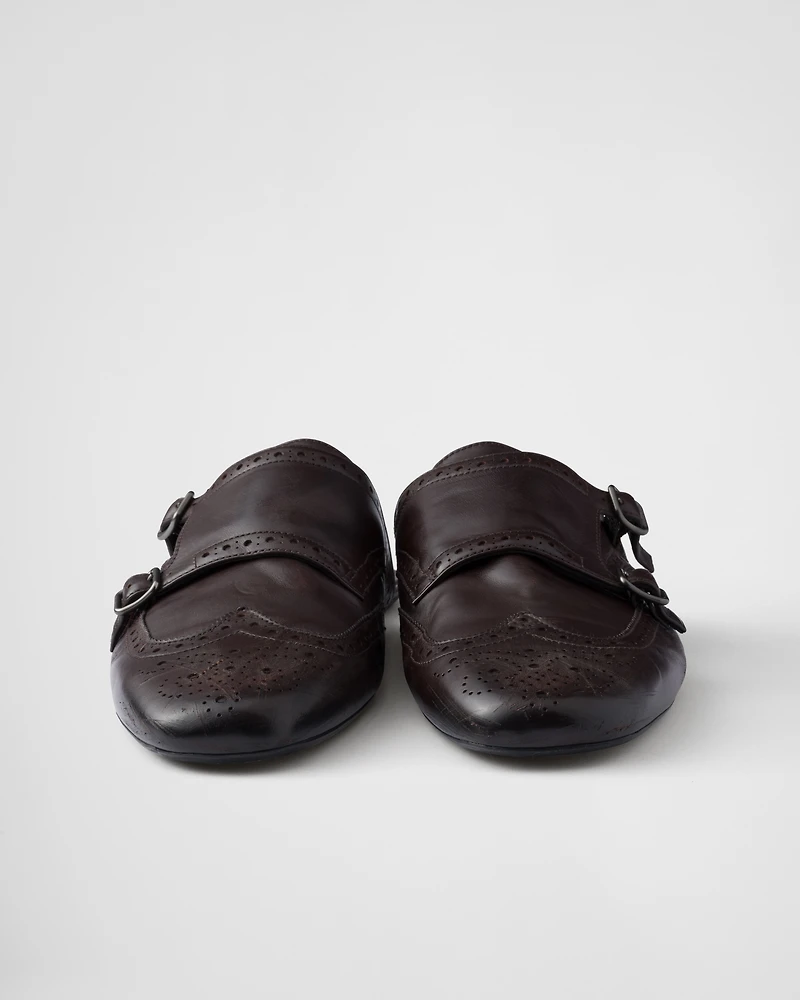 Shuffle double monk strap leather mules