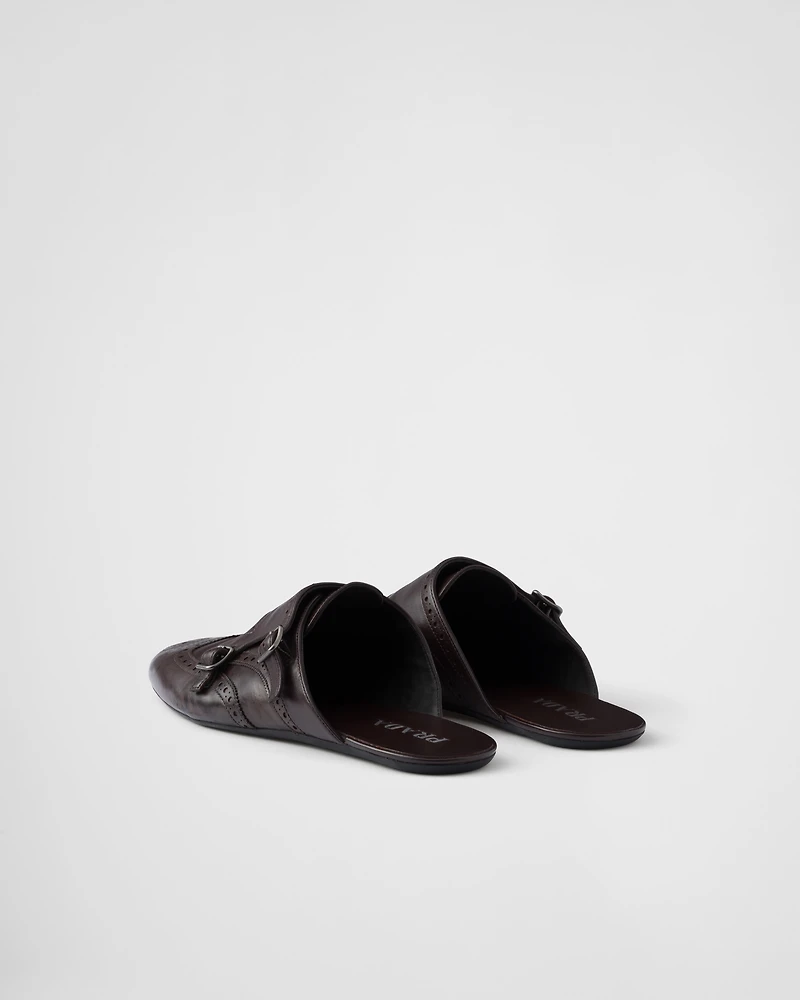 Shuffle double monk strap leather mules