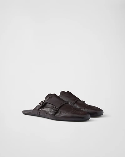 Shuffle double monk strap leather mules