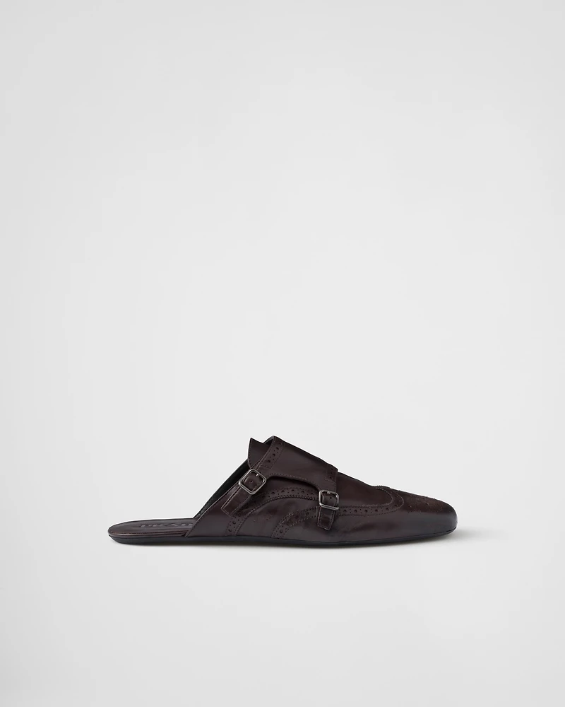 Shuffle double monk strap leather mules