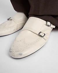Shuffle antiqued leather double monk strap mules