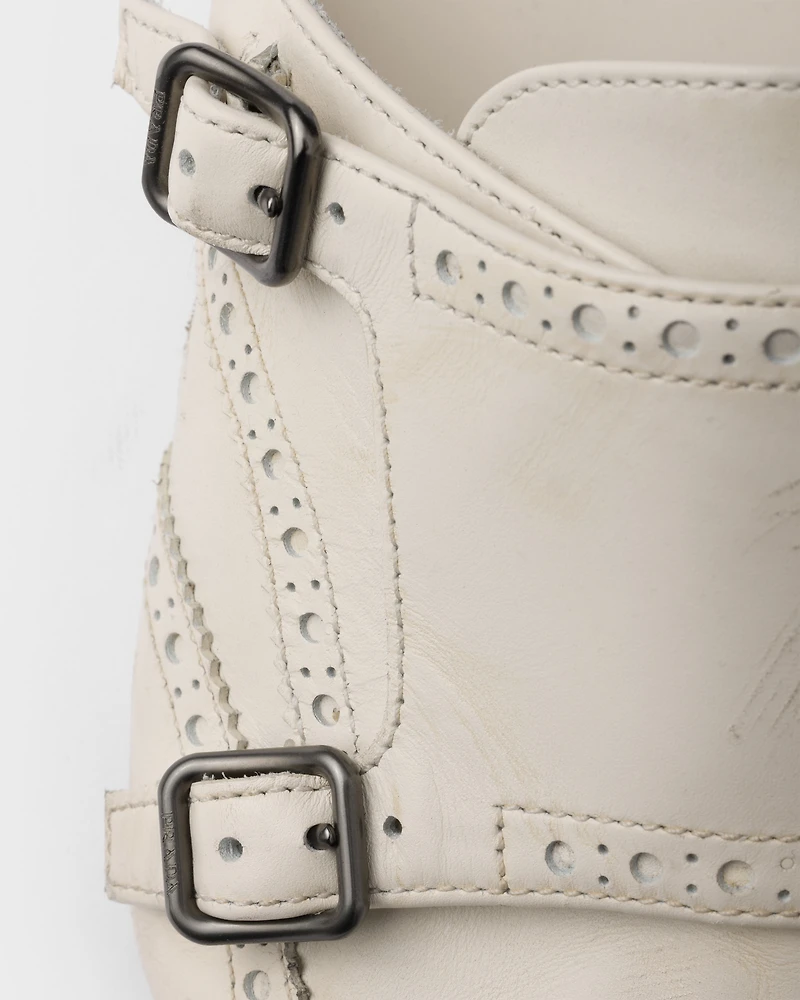 Shuffle antiqued leather double monk strap mules