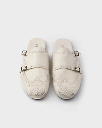 Shuffle antiqued leather double monk strap mules