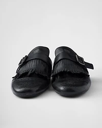 Shuffle fringed monk strap leather mules