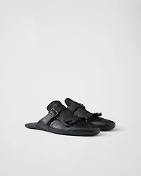 Shuffle fringed monk strap leather mules