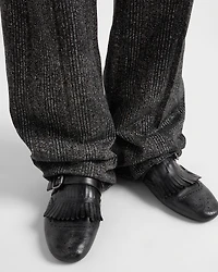 Shuffle antiqued leather mules with buckled strap and fringe