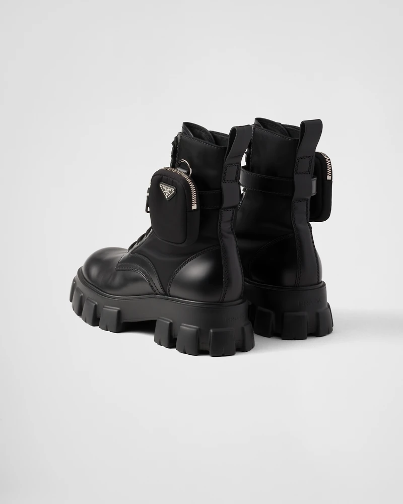 Monolith brushed leather and Re-Nylon boots with pouch
