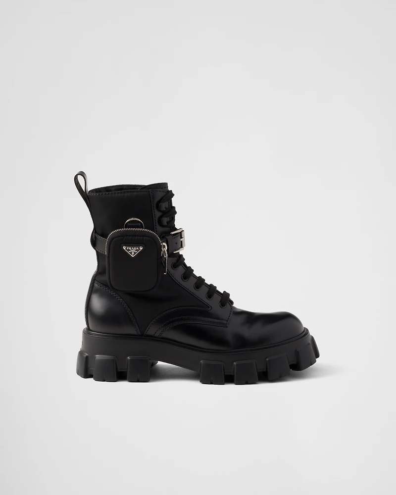 Monolith brushed leather and Re-Nylon boots with pouch
