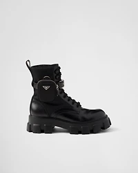 Monolith brushed leather and Re-Nylon boots with pouch