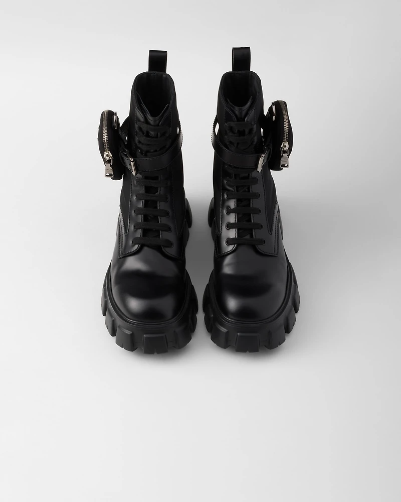 Monolith brushed leather and Re-Nylon boots with pouch