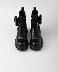 Monolith brushed leather and Re-Nylon boots with pouch