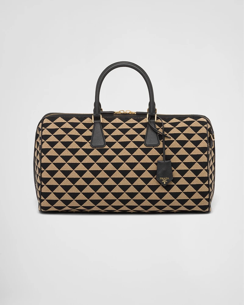 Medium Prada Symbole embroidered fabric travel bag