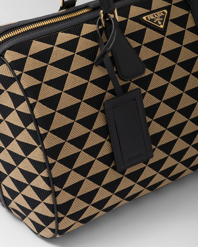 Medium Prada Symbole embroidered fabric travel bag